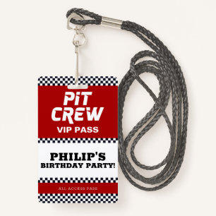 Badge Course Voiture Anniversaire Fête Pit Crew VIP Pass