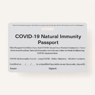 Badge COVID Carte d'identité de passeport d'immunité nat