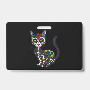 Badge Crâne sucre Chat mexicain Halloween Jour De La Mor
