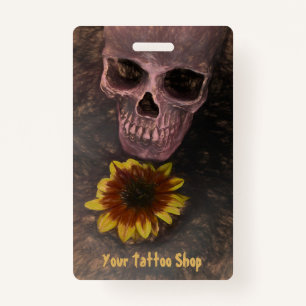 Badge Crâne Tournesol jaune Gothique Sepia Vintage Croqu