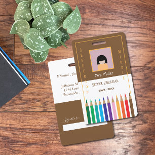 Badge Crayons de couleur Doodle School Librarian ID Badg