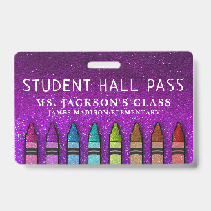 Badge Crayons Pailletés Arc-en-Ciel Laissez-Passer Profe