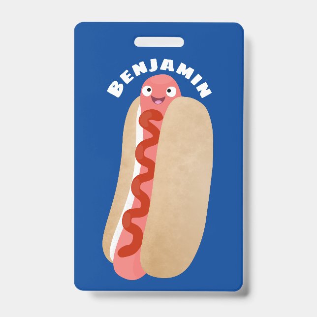 Badge Curieux hot dog Weiner dessin animé (Avant)