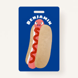 Badge Curieux hot dog Weiner dessin animé