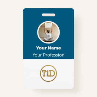 Badge Custom Blue Employee Photo, Bar Code, Logo, Name B