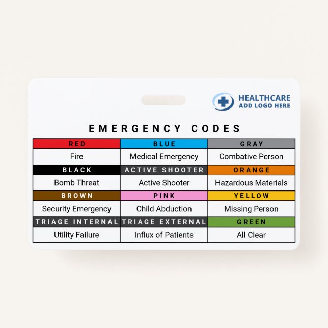 Badge Custom Colors Healthcare Emergency Codes Reference (Devant)