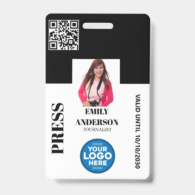 Badge Custom Journalist Media Pass Photo ID Logo | BLACK (Avant)