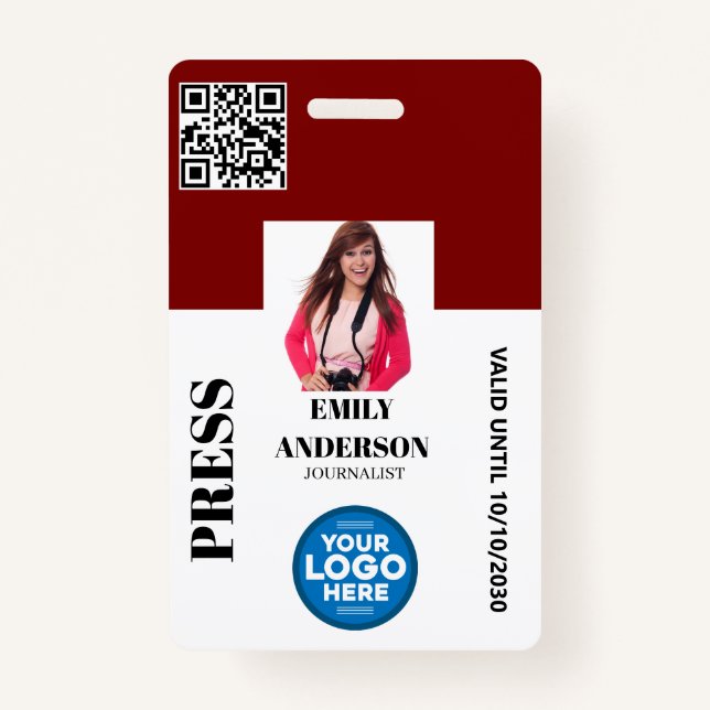 Badge Custom Journalist Media Pass Photo ID Logo | BLACK (Devant)
