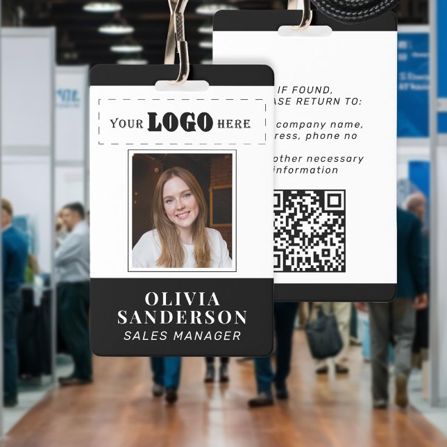 Badge Custom logo employee name title photo QR black ID (Créateur téléchargé)