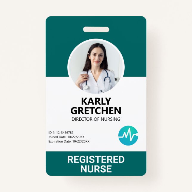 Badge Custom Modern Hospital Employé Photo ID vert (Devant)
