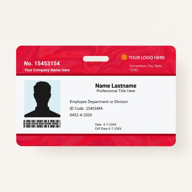 Badge Custom Red Employee ID Identification Photo Bar (Devant)