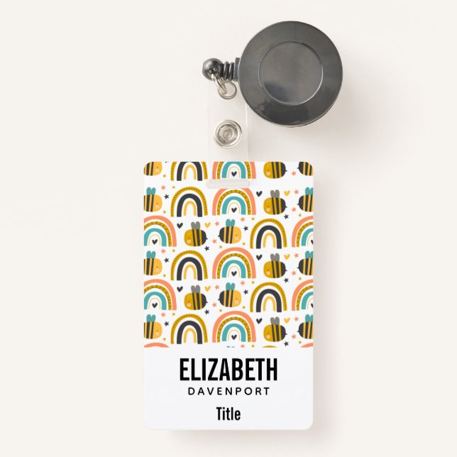 Badge Cute Bumble Bee et Rainbows Motif (Front with Retractable)