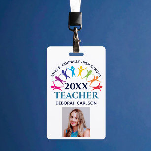 Badge Cute Custom School Teacher Rainbow Staff Bar Code