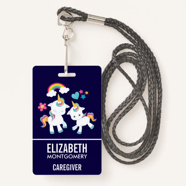 Badge Cute Dancing Unicornes Magique Arc-en-ciel & Étoil (Devant avec lanière)