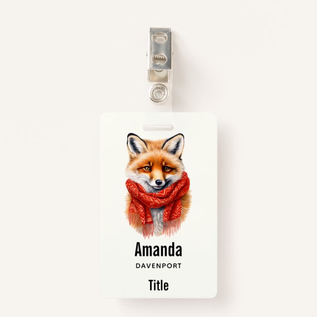 Badge Cute Fox in a Red Scarf Autumn Image (Devant avec clip)