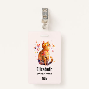 Badge Cute Tabby Chat avec Coeurs