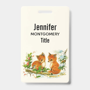 Badge Cute Vintage Foxes Retro Christmas Scene
