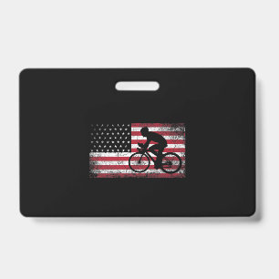 Badge Cycliste faisant du vélo Drapeau américain 4 juill