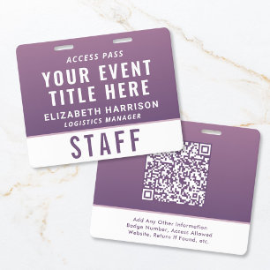 Badge d'accès ID d'événement Violet Code QR modern