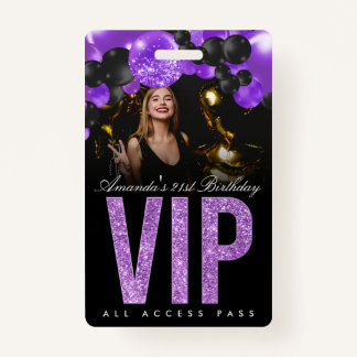 Badge d'accès VIP personnalisable en noir et viole