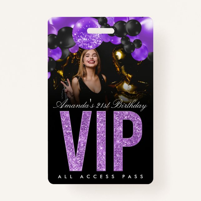 Badge d'accès VIP personnalisable en noir et viole (Devant)