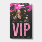 Badge d'accès VIP personnalisable noir et rose