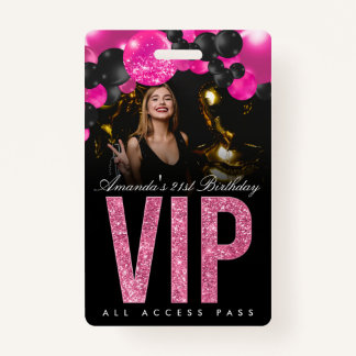 Badge d'accès VIP personnalisable noir et rose