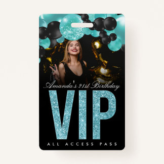 Badge d'accès VIP personnalisable Turquoise et noi