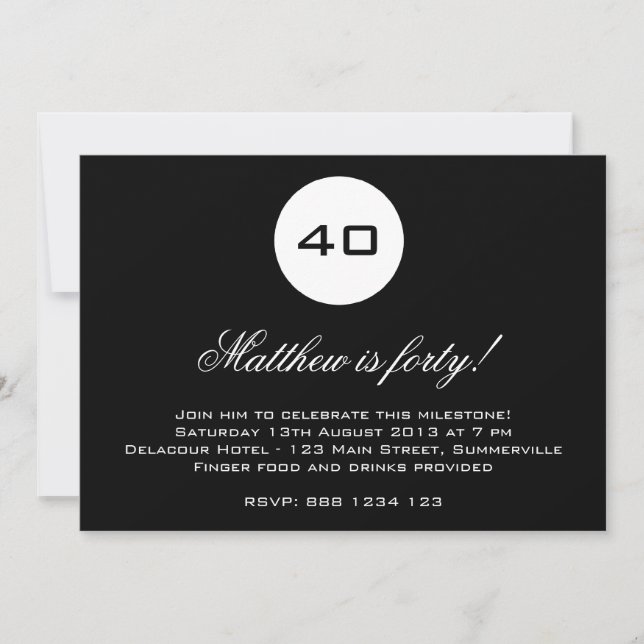 Badge d'âge noir et blanc Invitation d'anniversair (Devant)