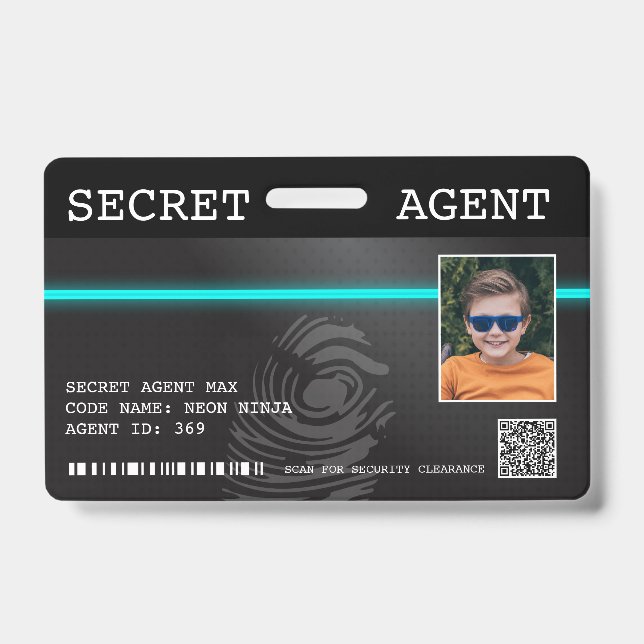 Badge d'agent secret interactif espion - Noir/Turq (Avant)
