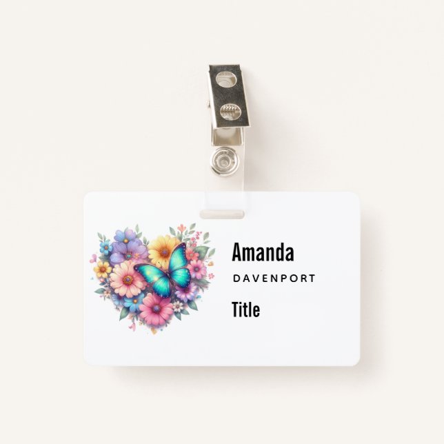 Badge Daisy Flowers with a Beautiful Butterfly (Devant avec clip)