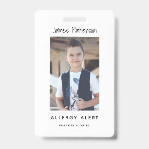 Badge d'alerte d'allergie pour enfants avec photo 
