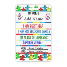 Badge d'alerte pour l'autisme, contact autistique