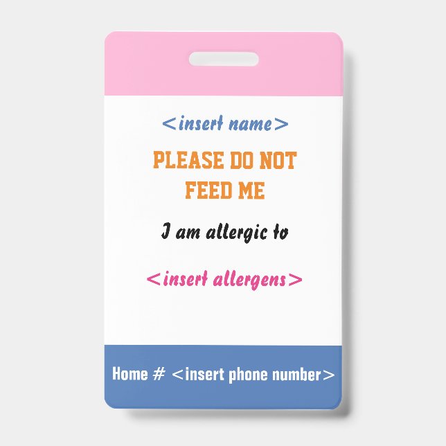 Badge d'allergie alimentaire (Avant)