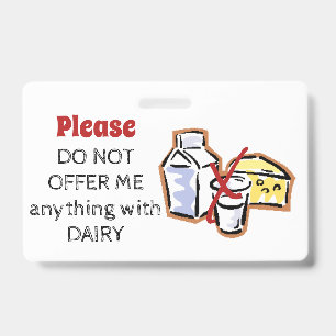 Badge d'allergie aux produits laitiers - Personnal