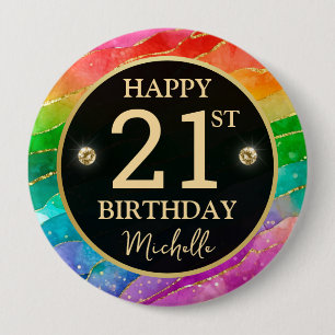 Badge d'anniversaire Arc-en-ciel Agate Doré Paille