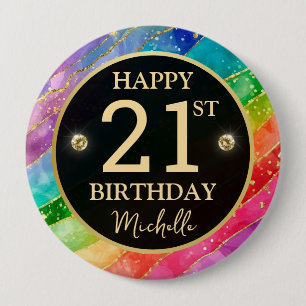 Badge d'anniversaire Arc-en-ciel Agate Doré Paille