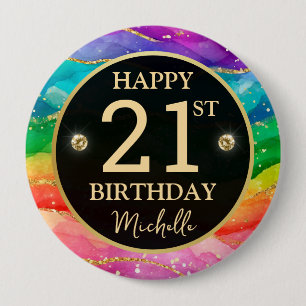 Badge d'anniversaire Arc-en-ciel Agate Doré Paille