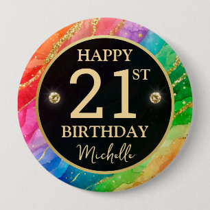 Badge d'anniversaire Arc-en-ciel Agate Or Paillett