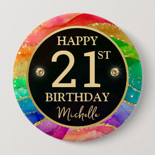 Badge d'anniversaire Arc-en-ciel Agate Paillettes 