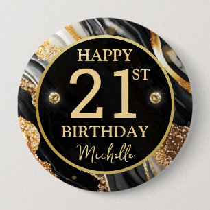 Badge d'anniversaire Black Gold Glitter Agate