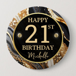 Badge d'anniversaire Black Gold Glitter Agate