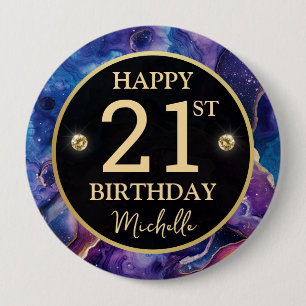 Badge d'anniversaire en agate céleste scintillant