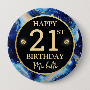 Badge d'anniversaire en agate céleste scintillant