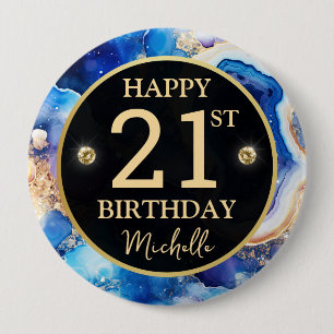 Badge d'anniversaire en agate céleste scintillant