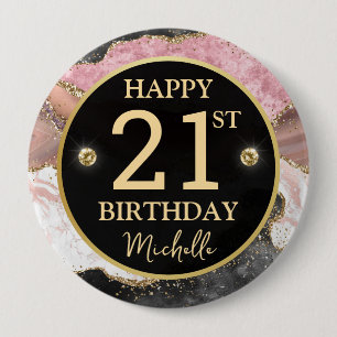 Badge d'anniversaire en agate dorée rose