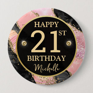 Badge d'anniversaire en agate dorée rose