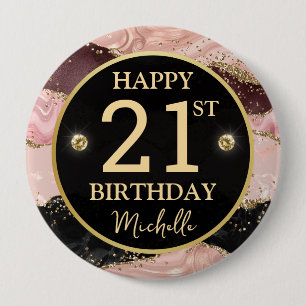 Badge d'anniversaire en agate dorée rose