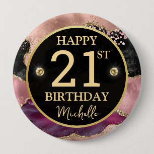 Badge d'anniversaire en agate dorée rose