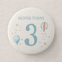 Badge d'anniversaire grand ballon et étoiles